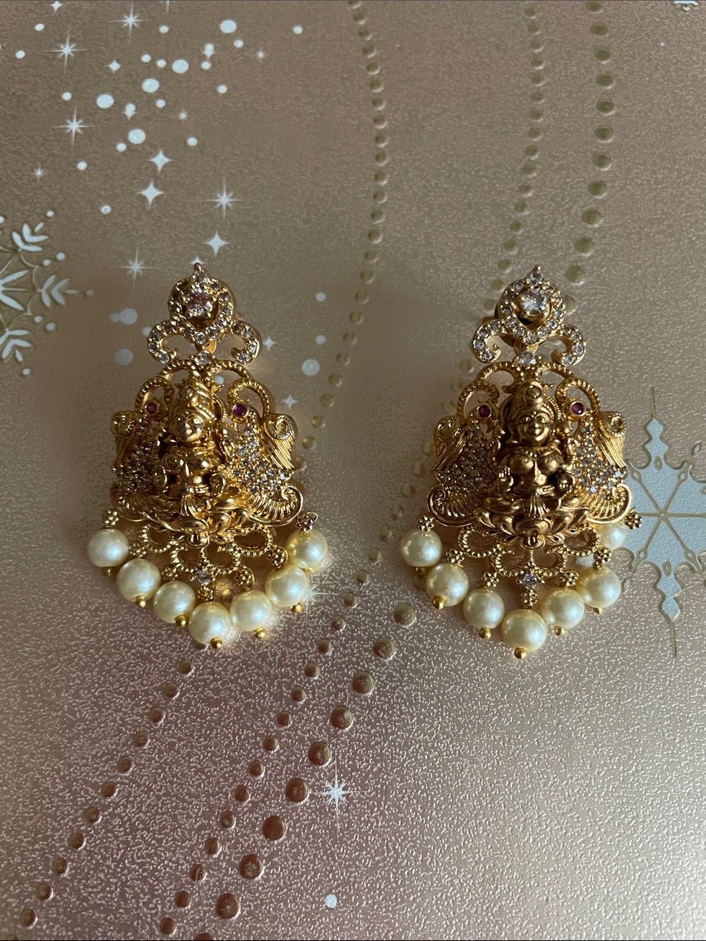 Gold Pearl Temple Drop Earrings - Women Jewelry